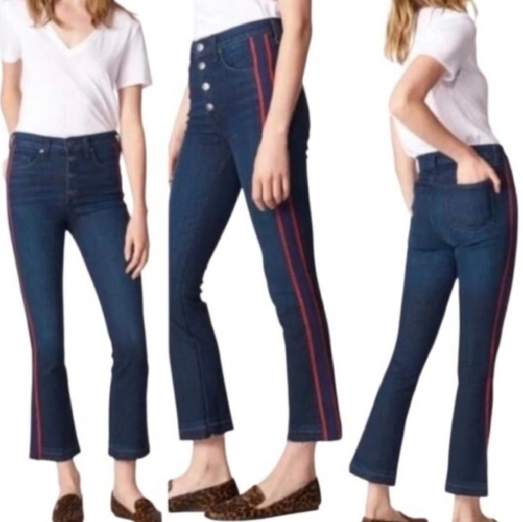 Veronica Beard Carolyn Baby Boot Jeans 10” High Rise Red Side Stripe 27
